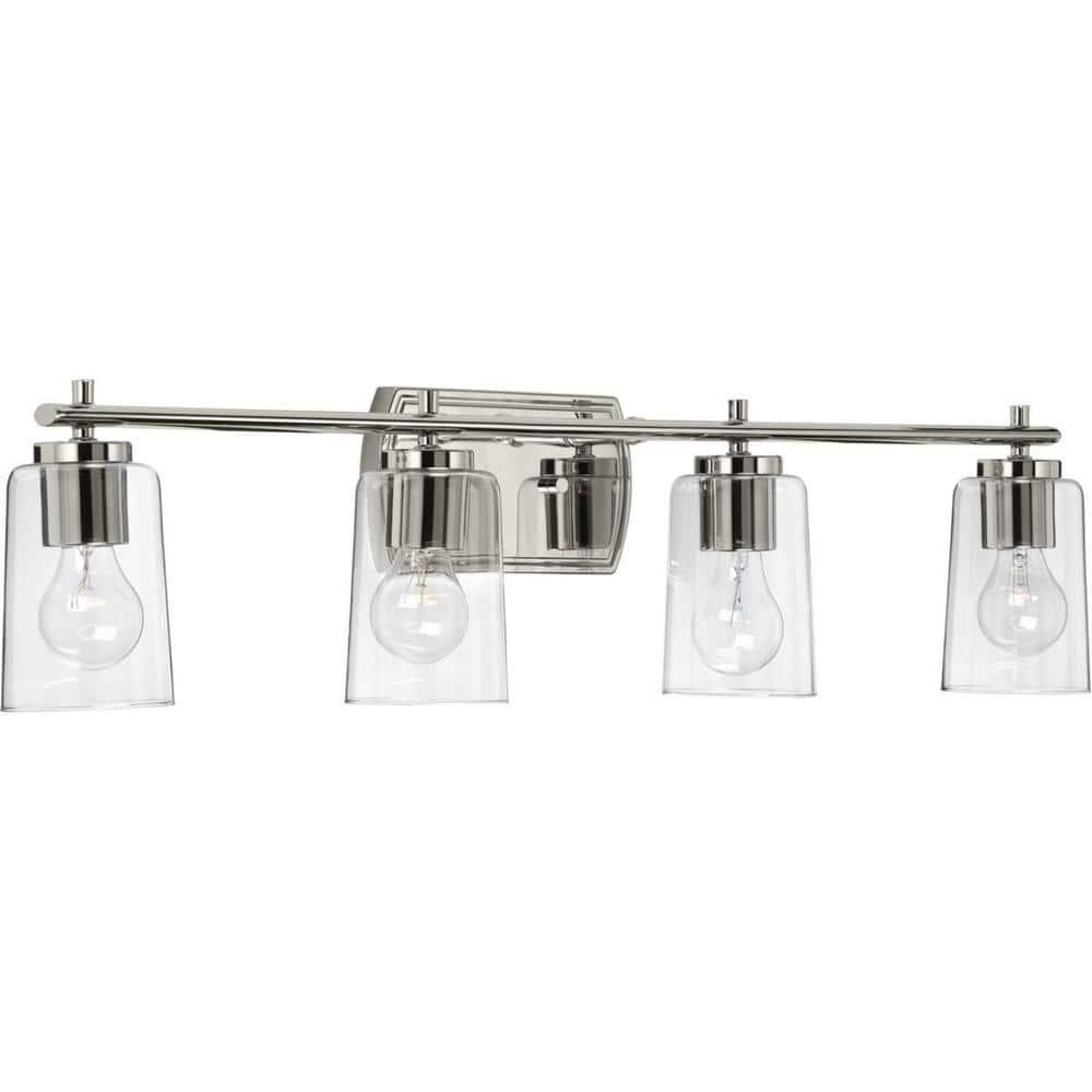 Progress Lighting Adley 4-Light Bath Vanity in Polished Nickel with Clear Glass Shades