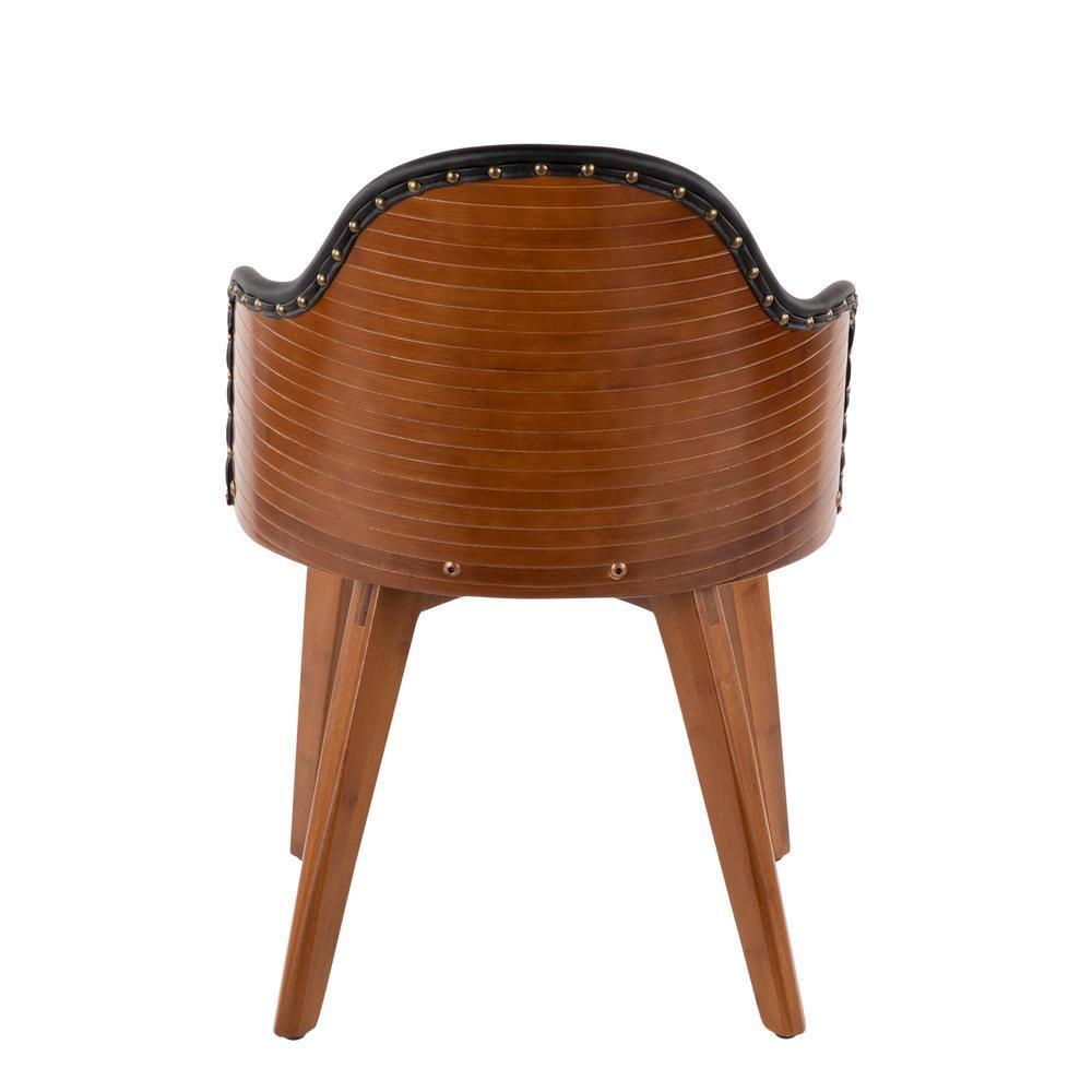 LumiSource Ahoy Dining Chair Walnut/Black/Brass: Mid-Century Modern Faux Leather with Nailhead Trim