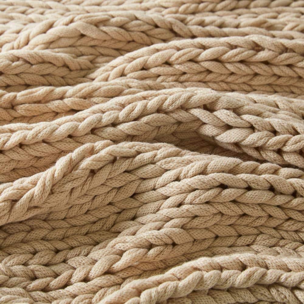 50"x60" Chunky Double Knit Handmade Throw Blanket Tan - Madison Park