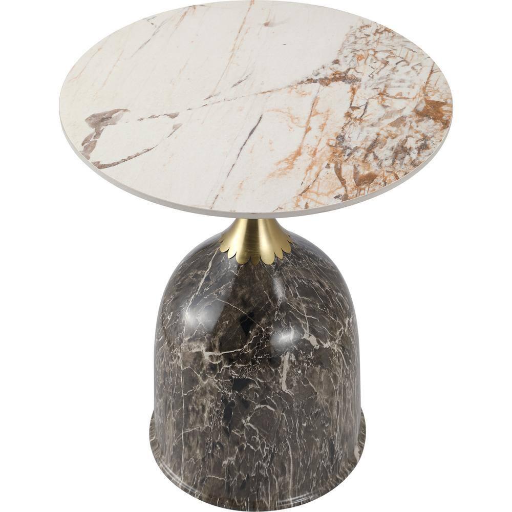 LeisureMod Side Table Round Sintered Stone Top Modern Accent Table with Stainless-Steel Base Chic End Table Oslo Series in Marbled Brown