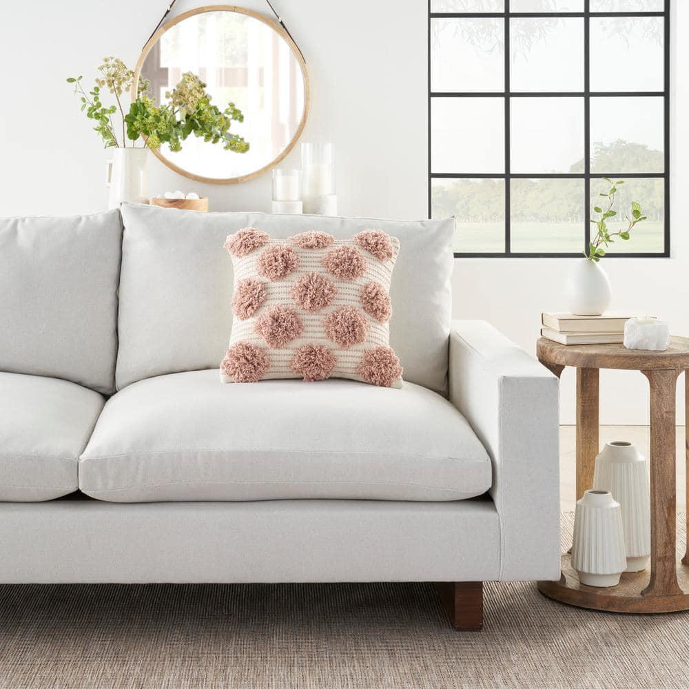 18"x18" Life Styles Tufted Pom Poms Square Throw Pillow Blush - Mina Victory: Handmade, Cotton, Zipper Closure