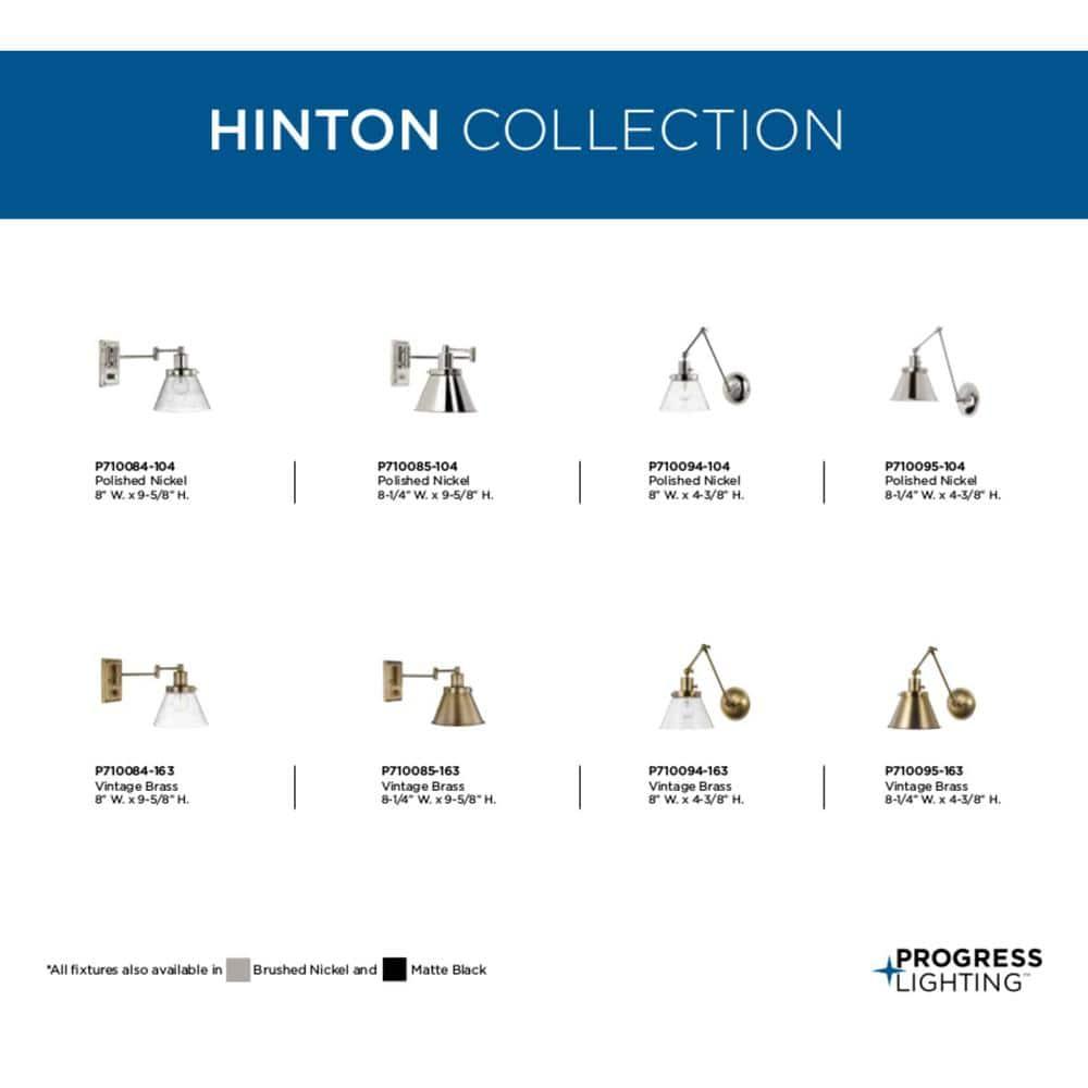 Progress Lighting Hinton 1-Light Swing Arm Wall Bracket, Vintage Brass, Metal Shade