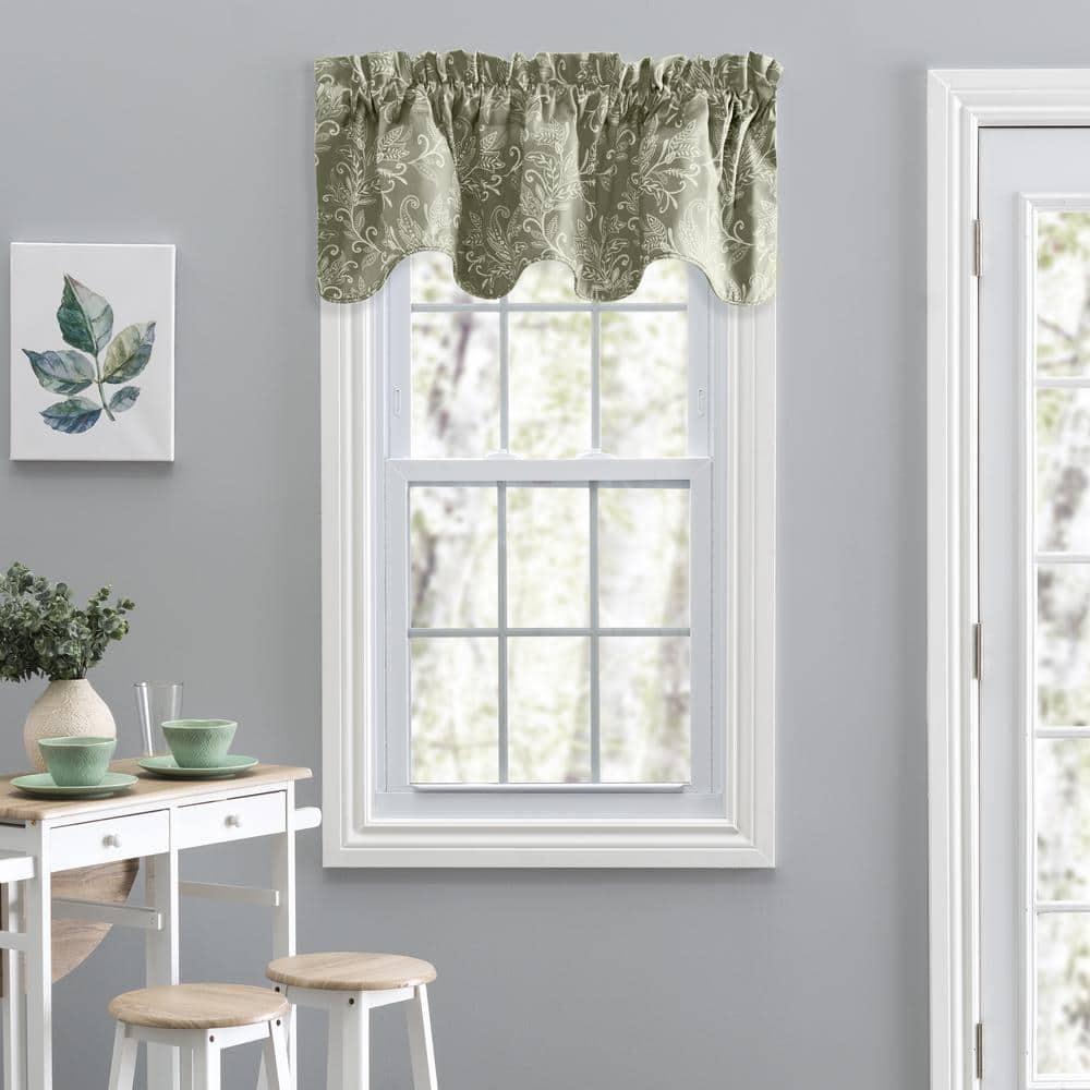 Ellis Curtain Lexington Leaf Pattern on Colored Ground Scallop Valance 58"x15" Sage
