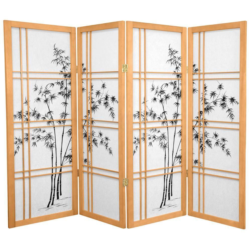 Oriental Furniture 4 ft. Tall Bamboo Tree Shoji Screen - Natural - 4 Panel