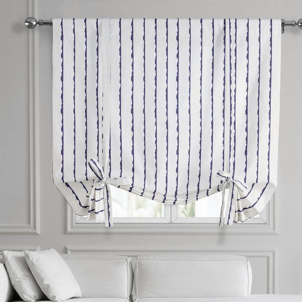 Exclusive Fabrics  Sharkskin Printed Cotton Tie-Up Window Shade (1 Panel) 46 X 63 - Sharkskin Blue Stripe