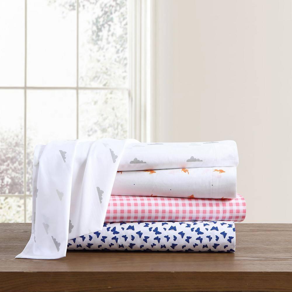 Queen Printed Pattern Percale Cotton Sheet Set Pink Gingham - Poppy & Fritz
