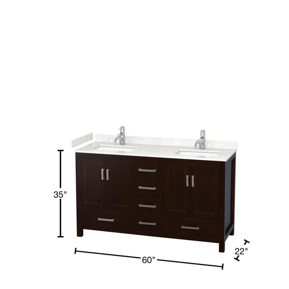 Wyndham Collection Sheffield 60" Freestanding Double Bathroom Vanity with Cultured Marble Top