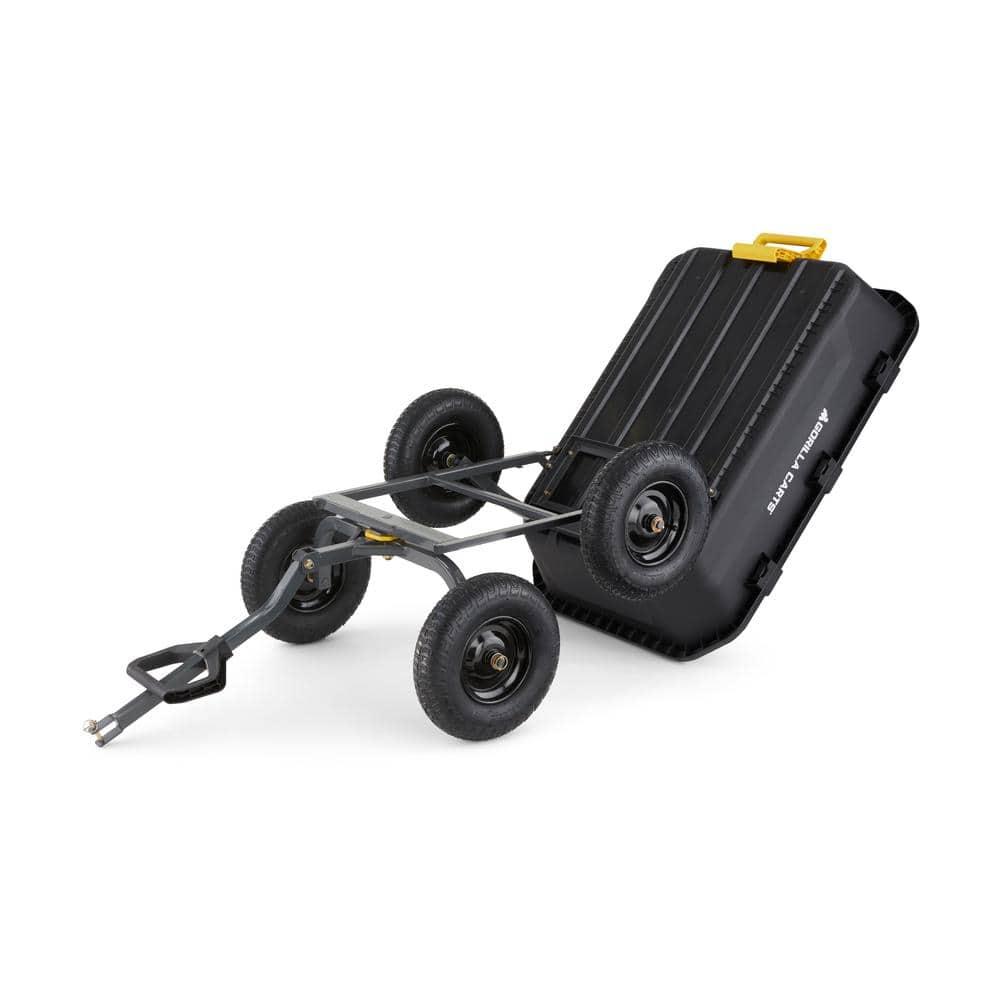 Gorilla Carts Heavy Duty 12 Cubic Foot Poly Yard Dump Cart, Garden Wheelbarrow Wagon with Pneumatic Flat Free Tires for Outdoor Lawn Utility, Black