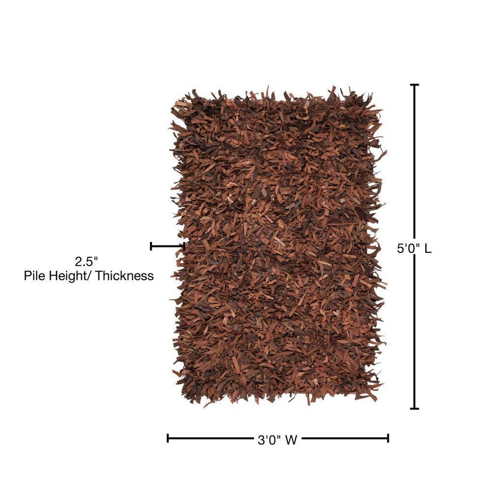 SAFAVIEH Leather Shag Dimitri Solid Area Rug, Saddle, 3' x 5'