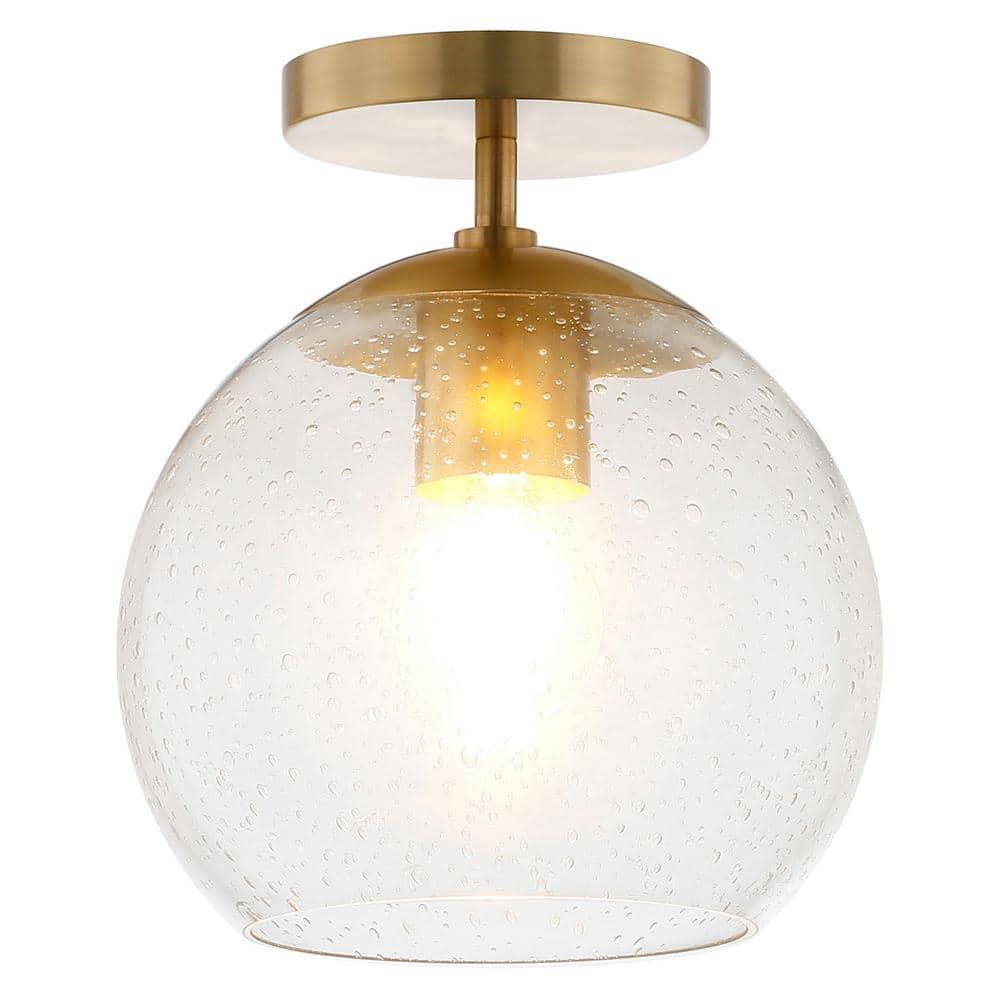 Evelyn&Zoe Retro Semi Flush Mount Ceiling Light with Seeded Glass