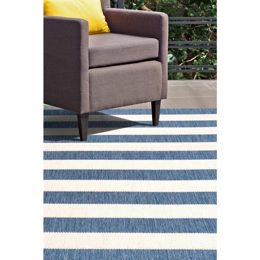 Nuloom Alexis Striped 3x5 Indoor/Outdoor Accent Rug for Living Room Patio Deck Front Porch Entryway Kitchen, Blue/Ivory