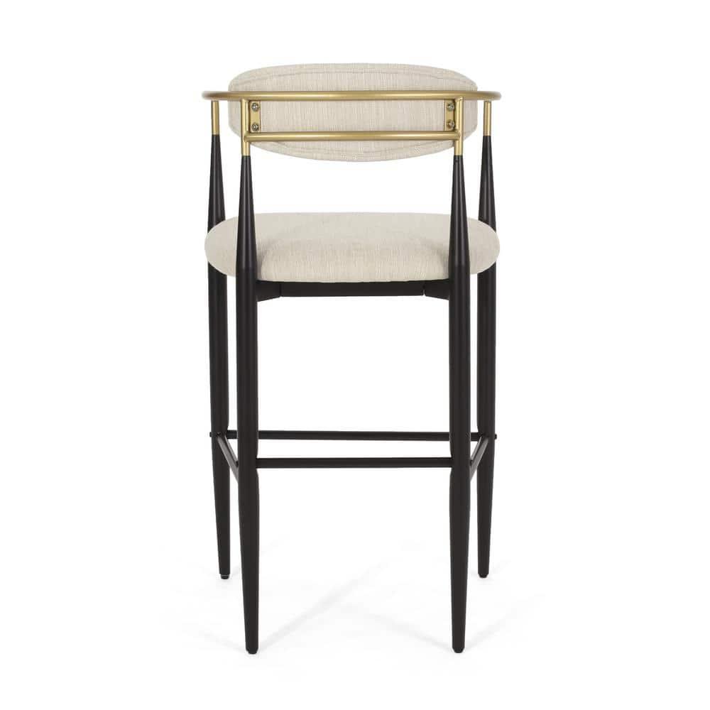 Noble House Boise Fabric and Metal 30 Inch Barstools, Set of 2, Beige, Black, and Gold
