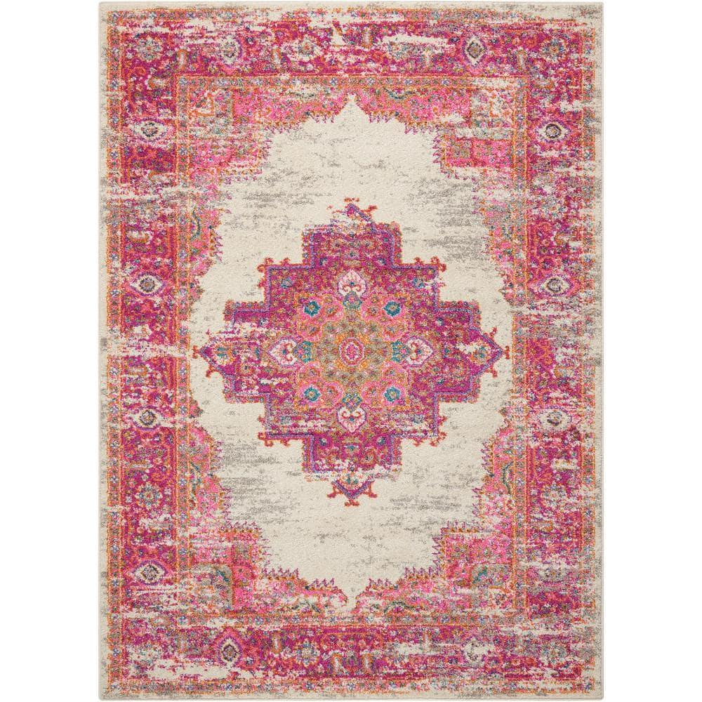 Nourison Passion Medallion Bohemian Indoor Rug Ivory/Fuchsia 5'3" x 7'3"