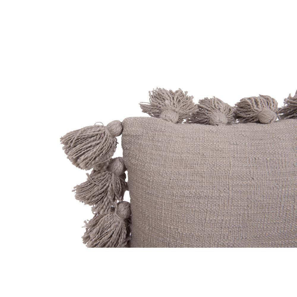 Storied Home Woven Cotton Slub Pillow with Tassels, Grey