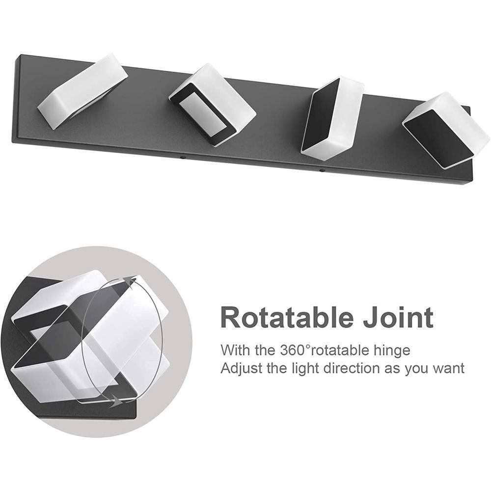 Ralbay Modern LED Black Vanity Lights 4 Lights Acrylic Bathroom Vanity Lighting Fixtures Modern Matte Black Bathroom Vanity Lights (Natural White Light)