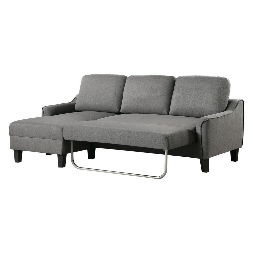 Lester Chaise Sleeper Sofa in Gray fabric with Black legs