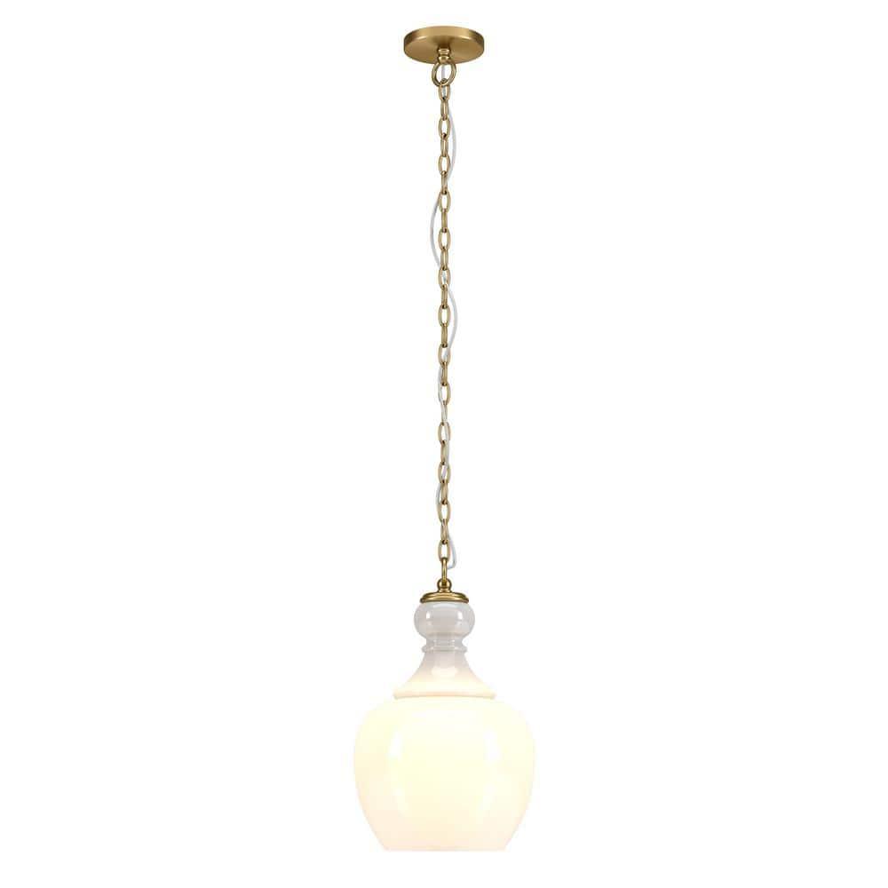 Evelyn&Zoe 11" Brushed Brass Finish Metal/Glass Pendant