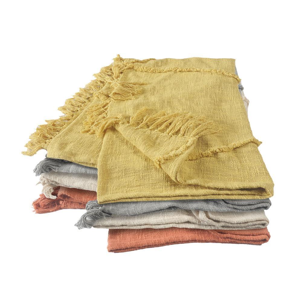 Evette Rios Sierra Handmade Woven Solid Color Fringed 100% Cotton Throw Blanket