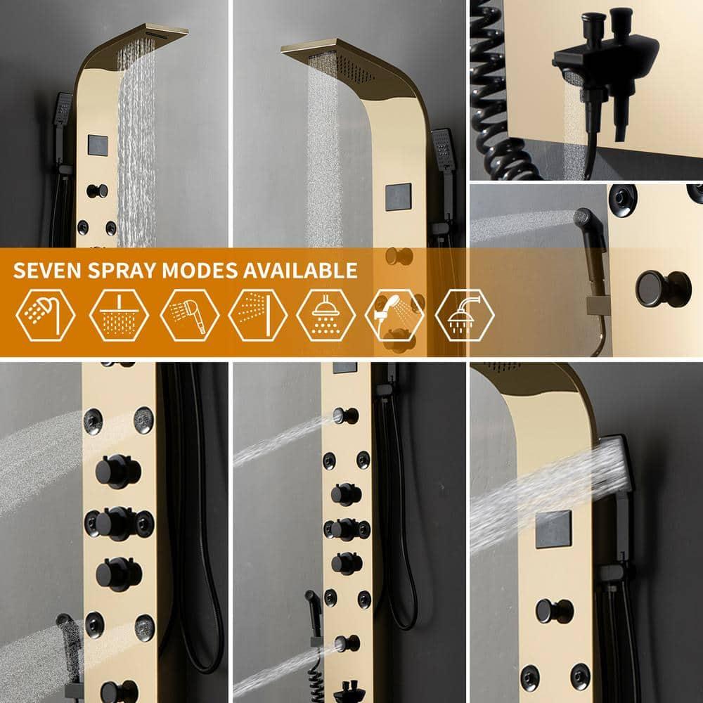 BWE 8-Jet Rainfall Shower Panel System with Rainfall Waterfall Shower Head and Shower Wand in