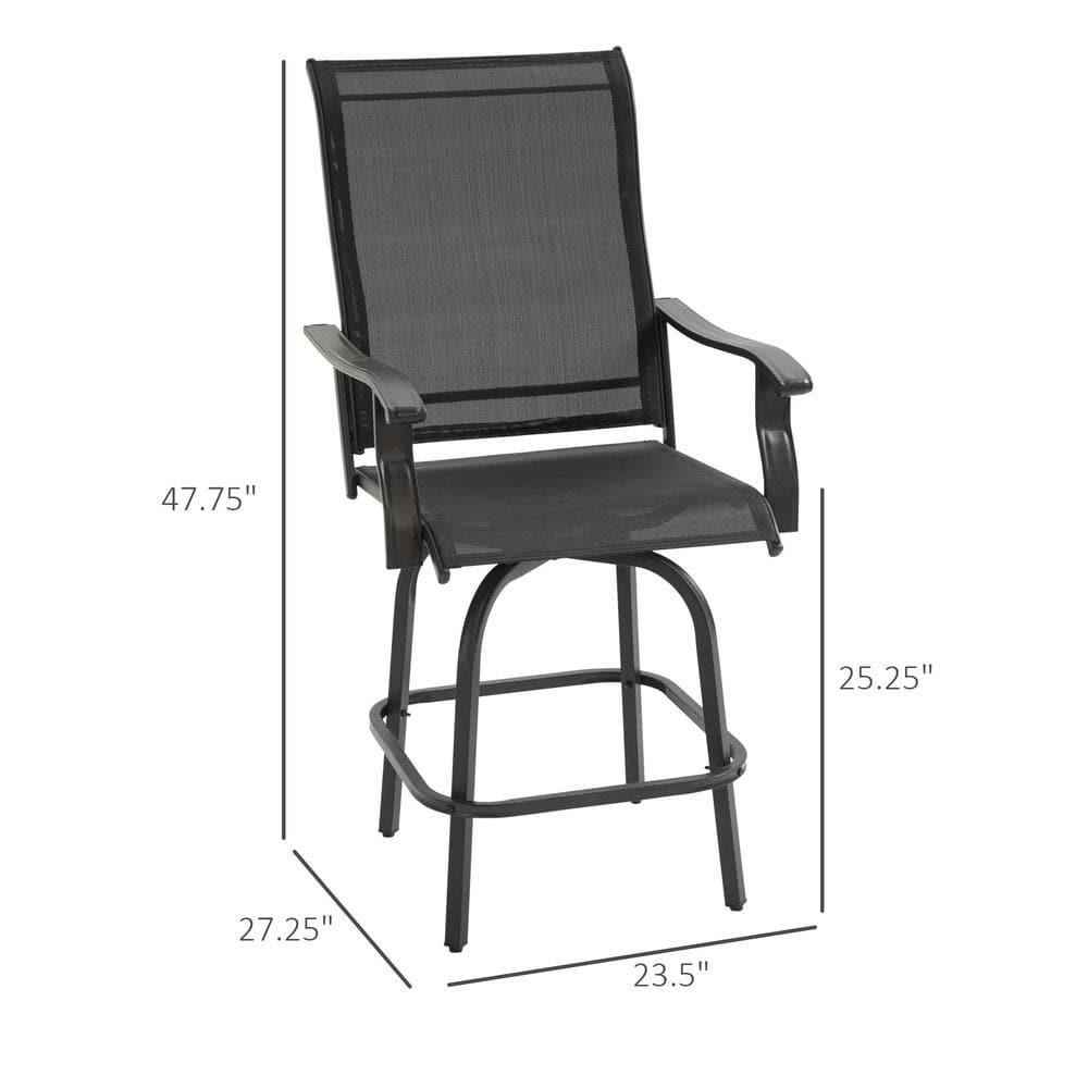 Outsunny Set of 2 Outdoor Swivel Bar Stools with Armrests, Bar Height Patio Chairs with Steel Frame for Balcony, Poolside, Backyard, Black