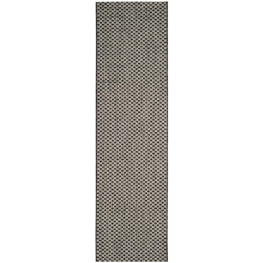 SAFAVIEH Courtyard Blair Checkered Indoor/Outdoor Runner Rug, Black/Light Grey, 2'3" x 14'