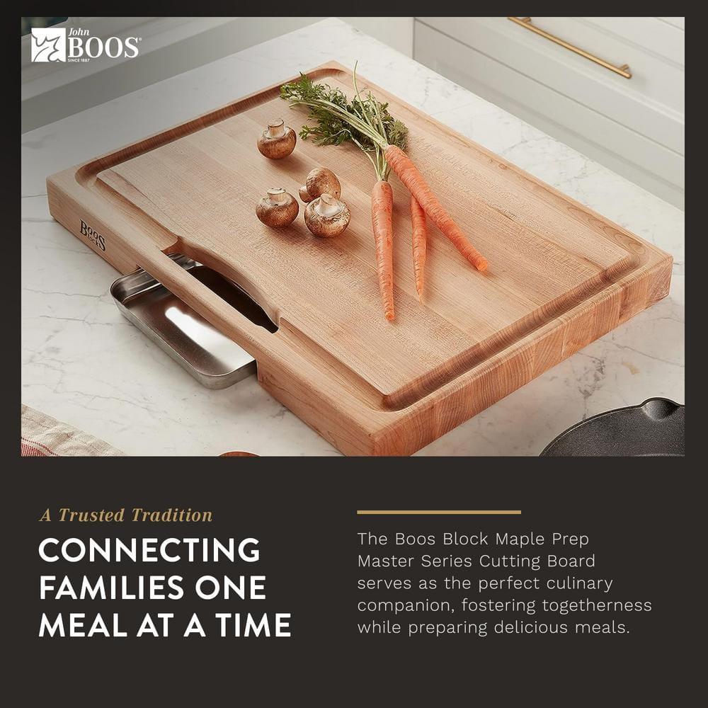 John Boos Boos Block Newton Prep Master Reversible Wood Cutting Board with Juice Groove and Pan, 2.25-Inch Thickness, 24" x 18" x 2 1/4", Maple
