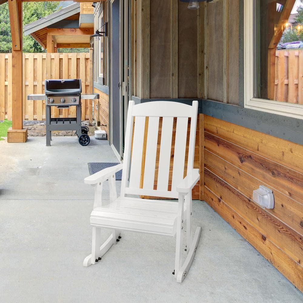 Innovaze Solid Wood Rocking Chair for Indoor or Outdoor Patio and Porch, White
