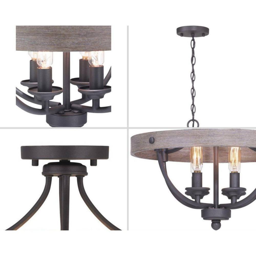 Progress Lighting Gulliver 4-Light Semi-Flush Graphite Ceiling Light, Wood Grained Texture