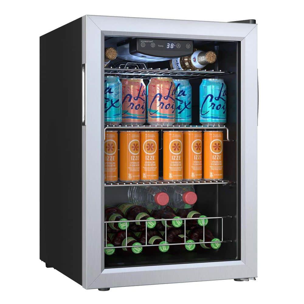 Black Compact Beverage Cooler with Stainless Steel Door