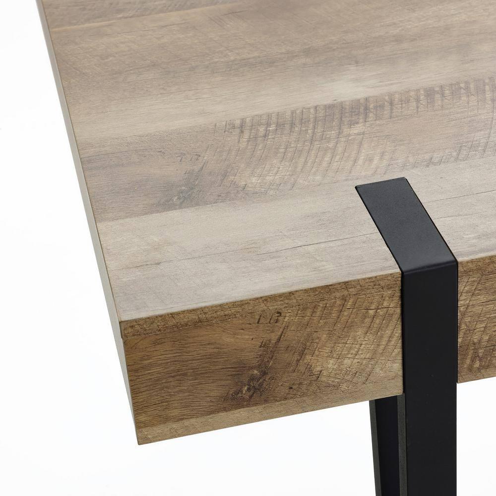 LuxenHome Oak Finish MDF Wood Black Metal Dining Table Brown