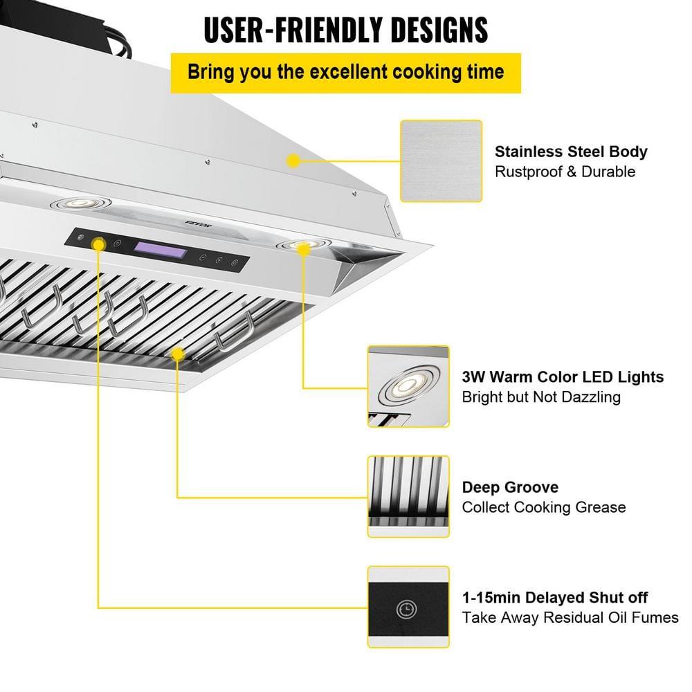 VEVOR 900-CFM 4-Speed 30-inch Ducted Insert Range Hood with Charcoal Filter and Light Included