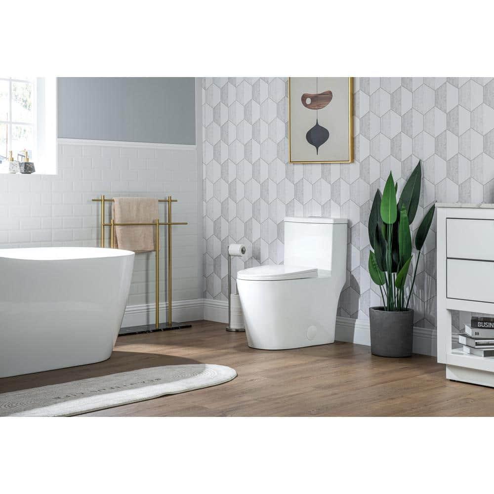17" Comfort Height StandardToilet, Dual-Flush Modern Elongated One-Piece Toilet with Glazed Surface (Seat lncluded)