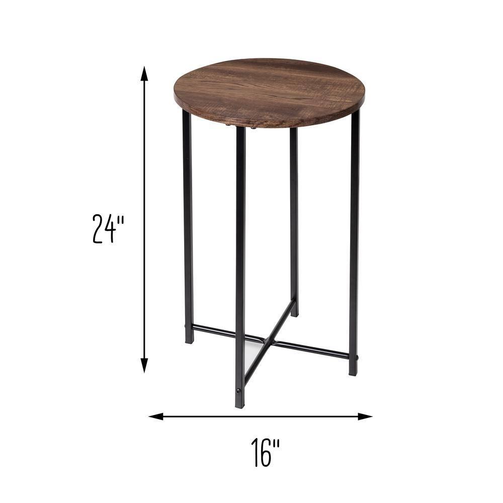 Honey-Can-Do Steel and MDF Round Side Table with X-Pattern Base, Black/Natural