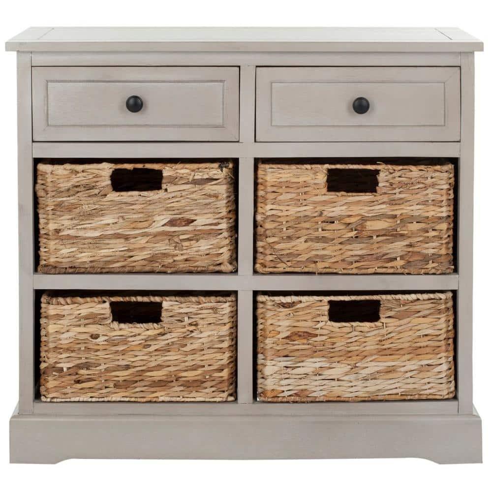 Herman Storage Unit with Wicker Baskets - Vintage Grey - Safavieh.