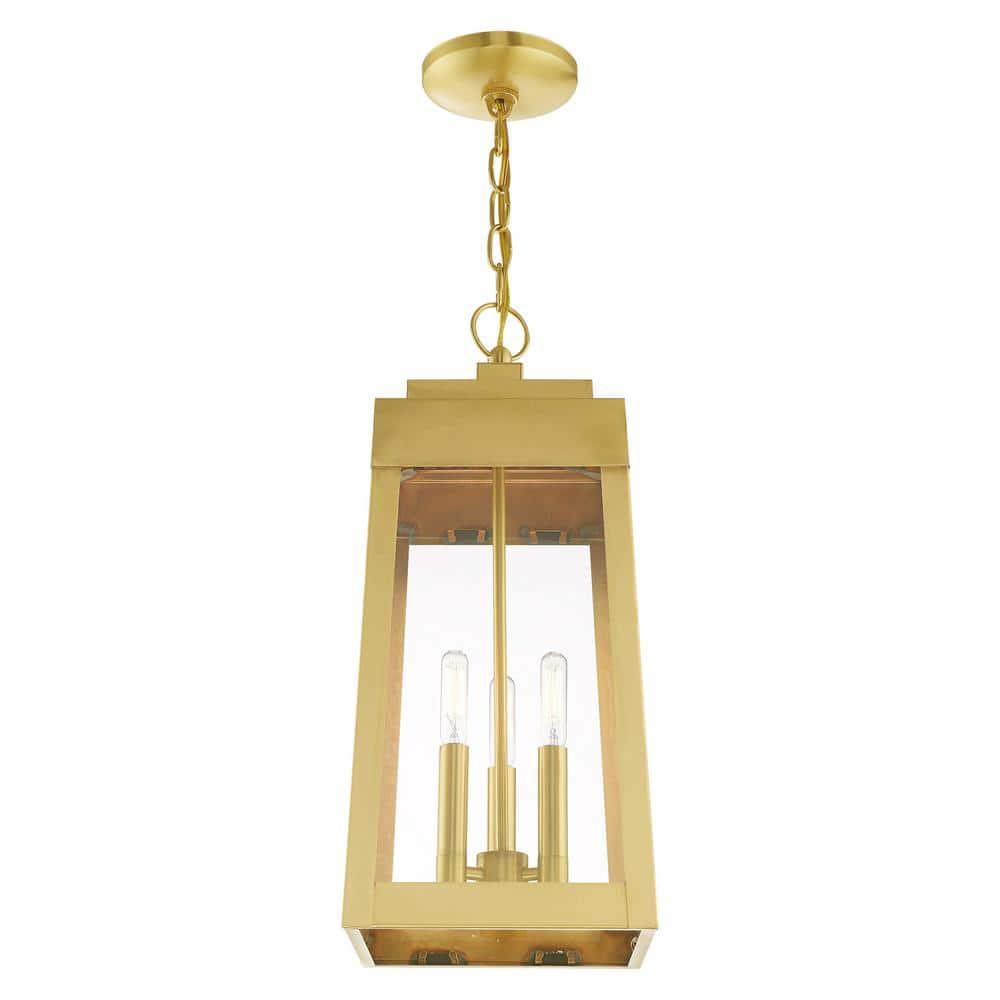 3 Light Outdoor Pendant Lantern in Mid Century Modern Style 8.25 inches Wide By 19.75 inches High-Satin Brass Finish Bailey Street Home