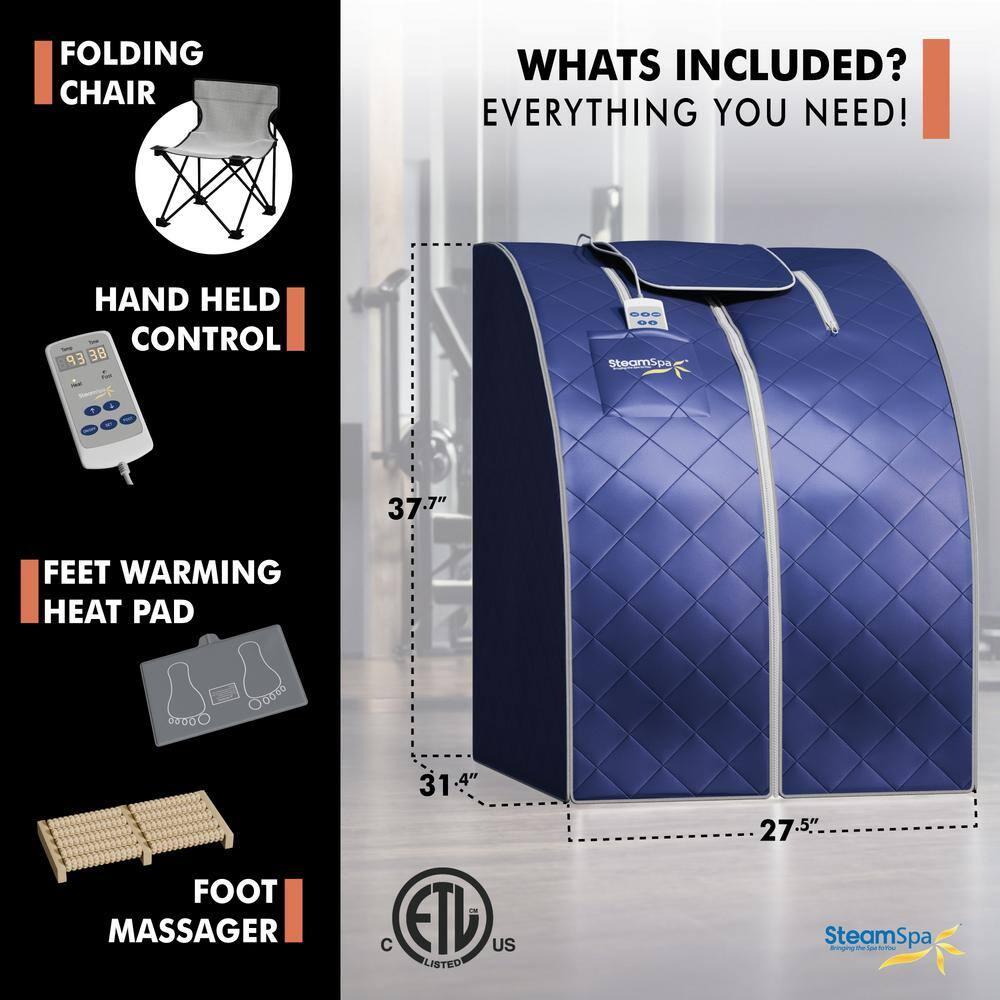Steam Spa SteamSpa Portable 1-Person Home Sauna with Infrared Heating, Digital Control, Foot Heating Pad, Foldable Chair and Foot Massager in Blue Finish | Wayfair