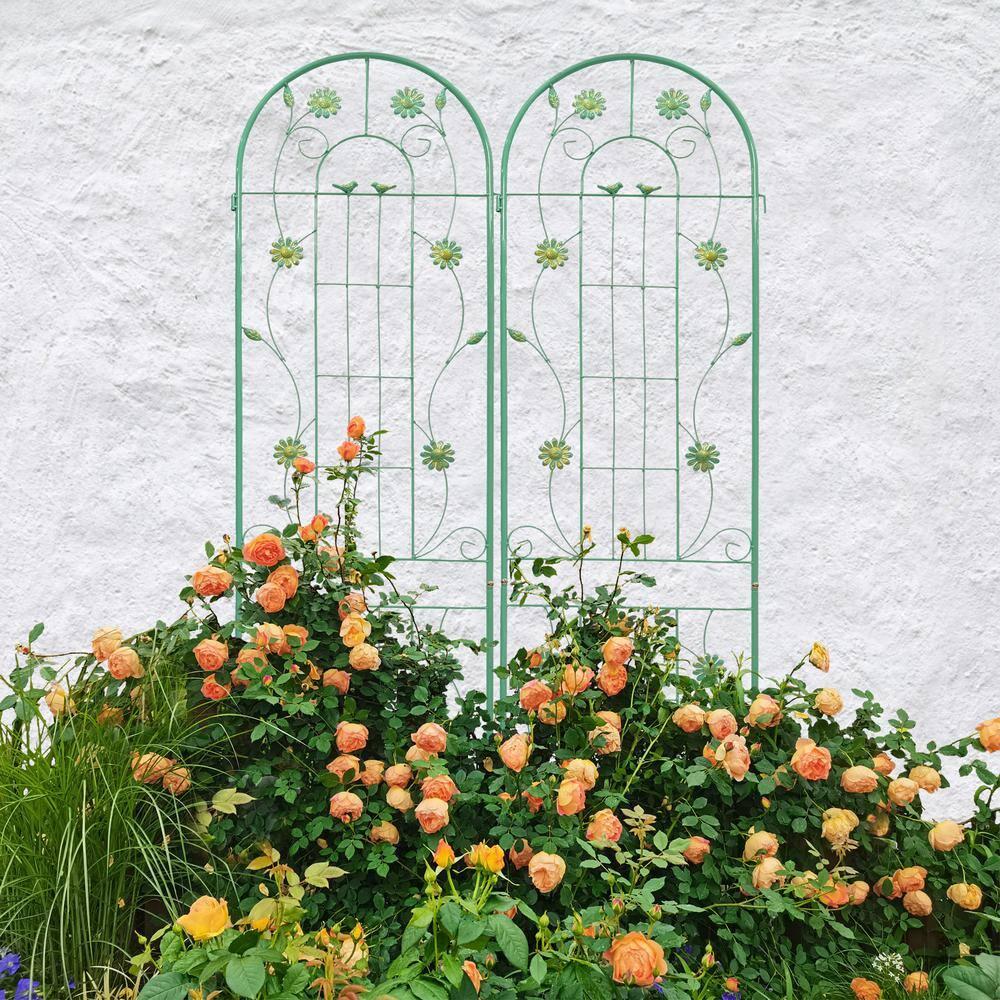 ANYHI 2 Pack Metal Garden Trellis 86.7" x 19.7" Rustproof Trellis for Climbing Plants Outdoor Flower Support Green