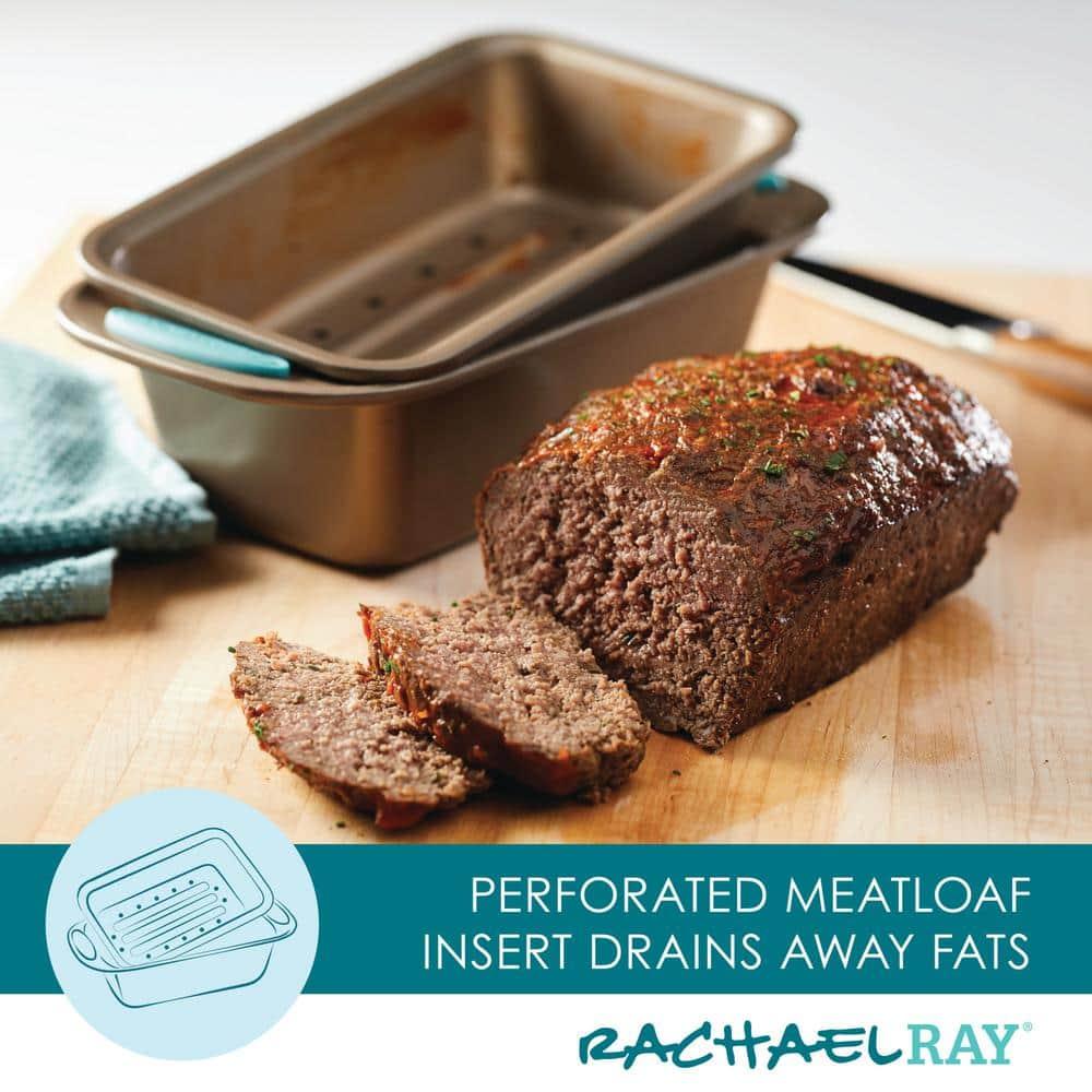 Rachael Ray 47578 Cucina Nonstick Bakeware Set with Grips Includes Nonstick Bread Pan, Baking Sheet, Cookie Sheet, Baking Pans, Cake Pan and Muffin Pan - 10 Piece, Latte Brown with Agave Blue Grips