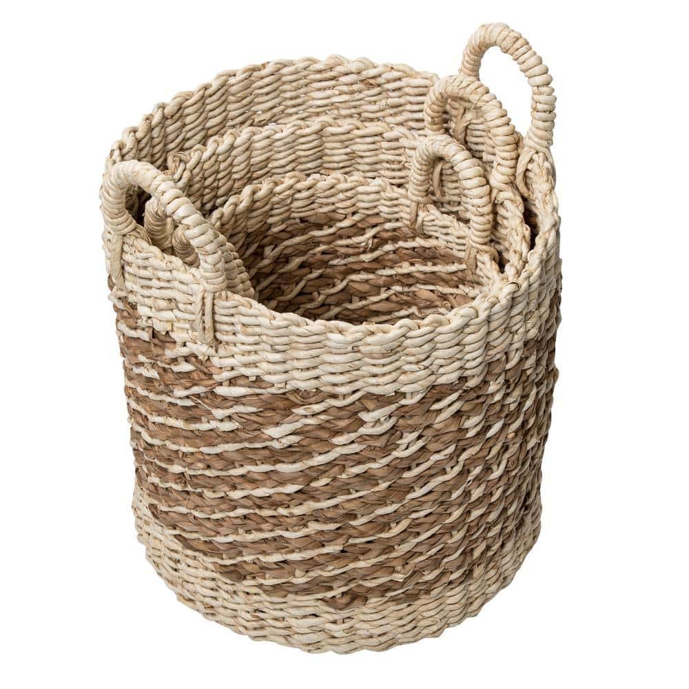 Coastal Wicker Basket With Handles - Set of 3