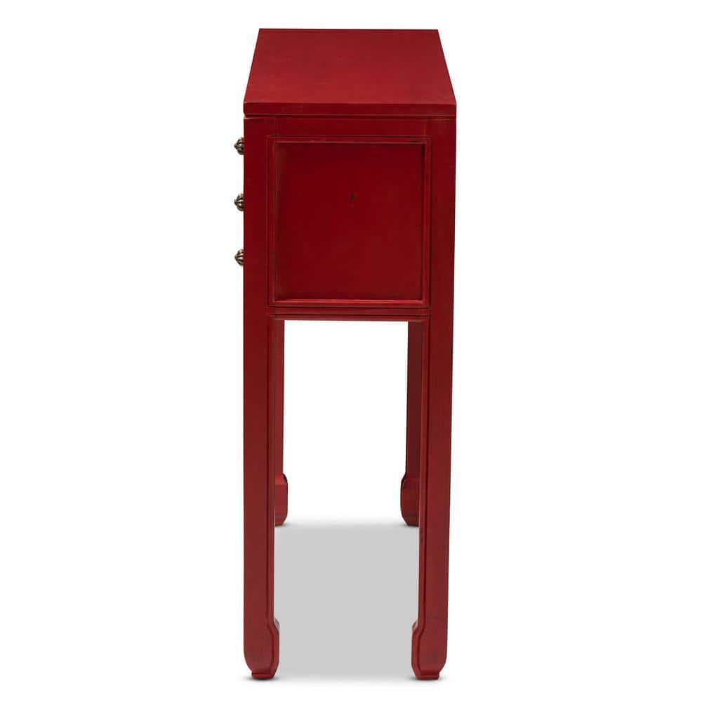 Melodie 6 Drawer Console Table Red - Baxton Studio: Antique-Inspired, Bayur Wood, Bronze Handles