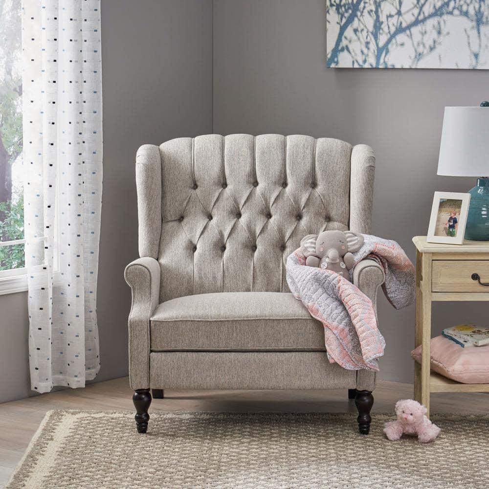 Noble House Albert Oversized Fabric Push Back Recliner, Light Gray