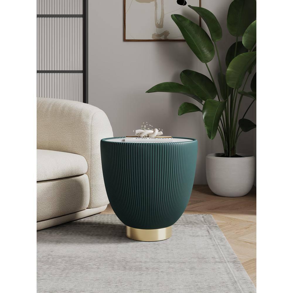 Manhattan Comfort Anderson Modern Leatherette Upholstered End Table with Ceramic Faux Marble Tabletop Green