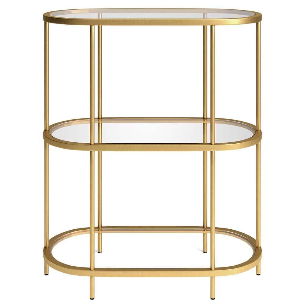 Evelyn&Zoe Leif 30'' Wide Oval Bookcase, Brass