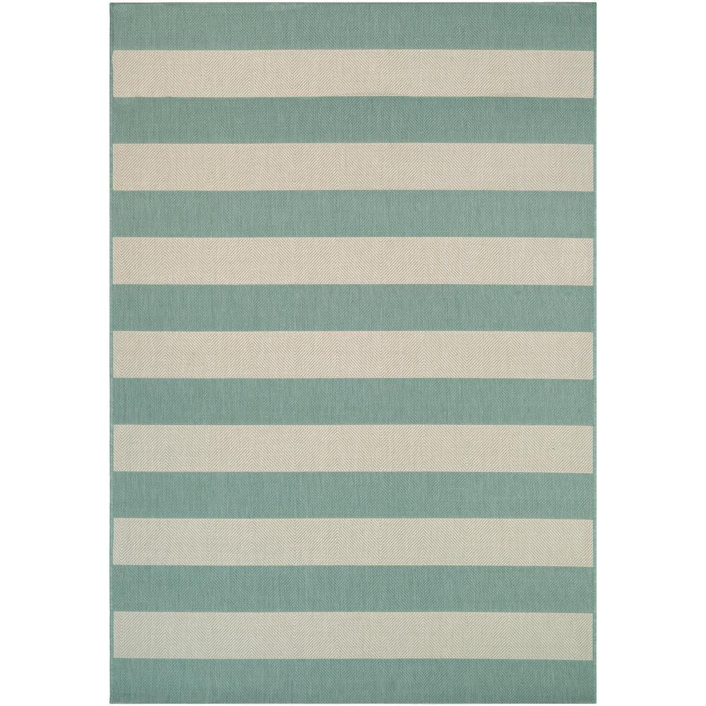 Couristan Afuera Yacht Club 5'3" x 7'6" Sea Mist Green and Ivory Stripe Outdoor Rectangle Rug