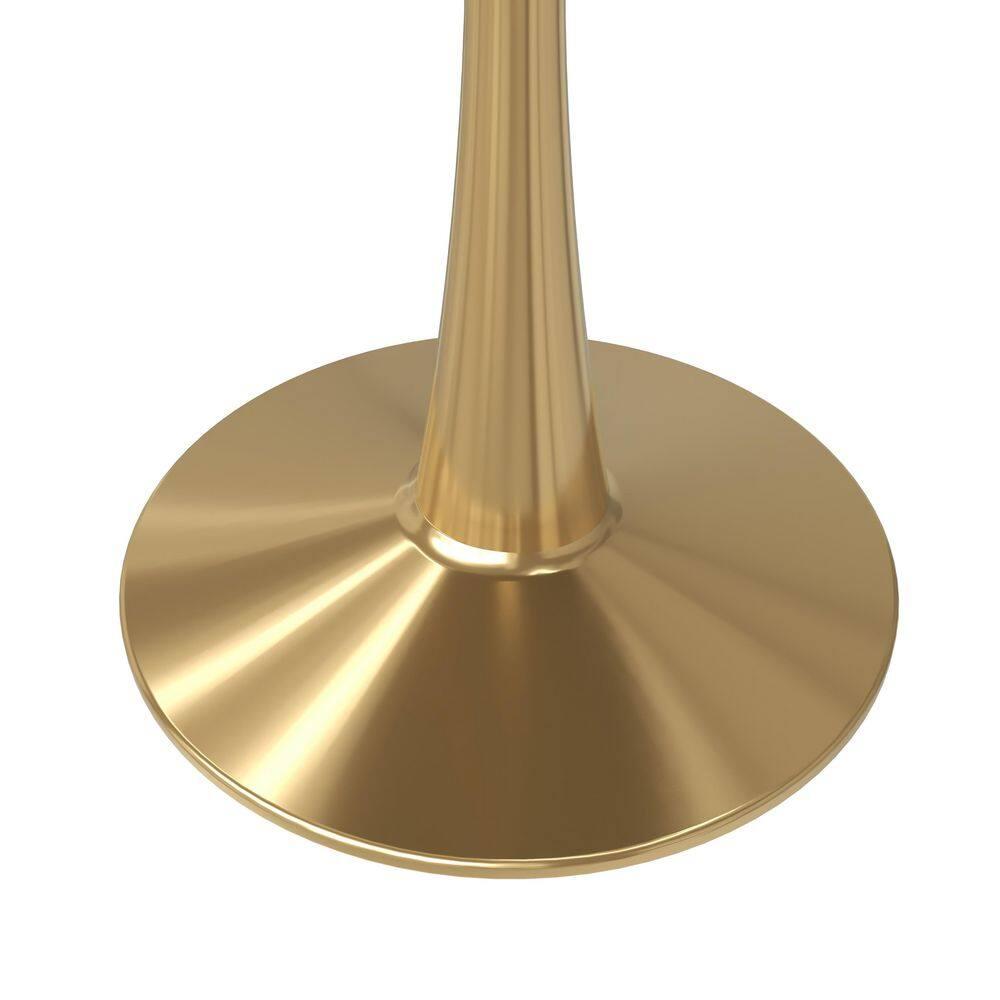 LeisureMod Bristol 35" Round Dining Table – Sintered Stone Top Accent Café Table & Sturdy Steel Gold Pedestal Base for Kitchen and Small Spaces