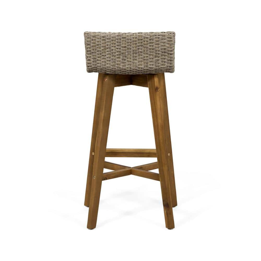 Pico Brea Outdoor Acacia Wood & Wicker Barstools, Set of 2, Light Brown and Teak