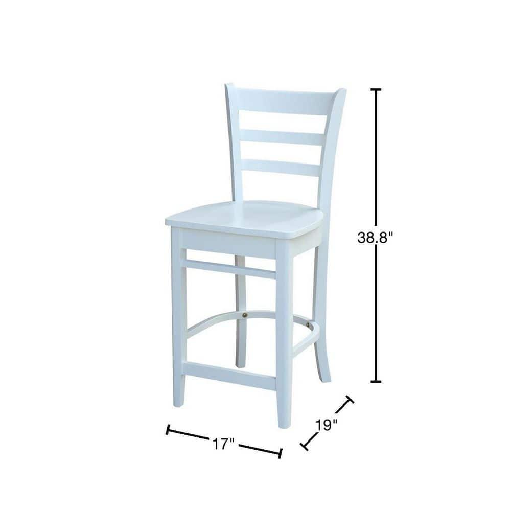 24" Emily Counter Height Barstool White - International Concepts: Hardwood Frame, Ladder-Back Design, Kitchen-Compatible