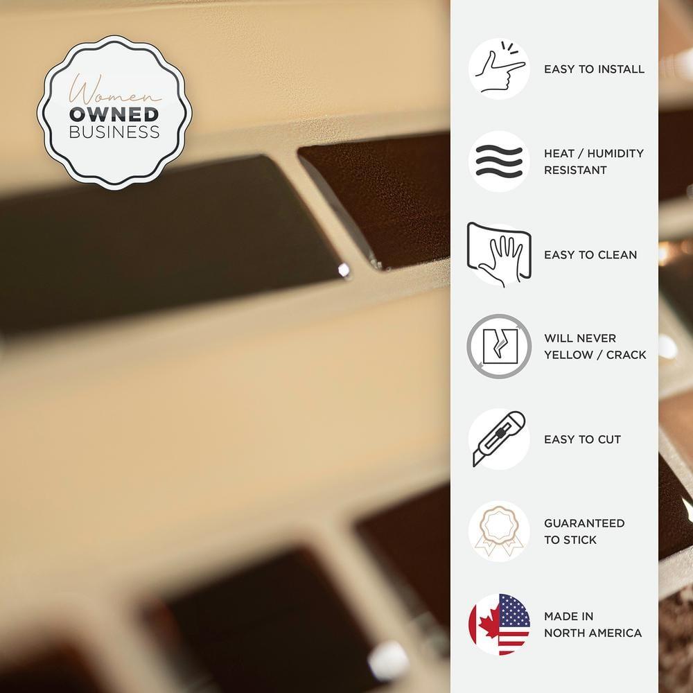 Smart Tiles 10.06''x10'' Self Adhesive 3D Peel and Stick Backsplash Tiles Brown: Vinyl Kitchen Decor Stick On Backsplash