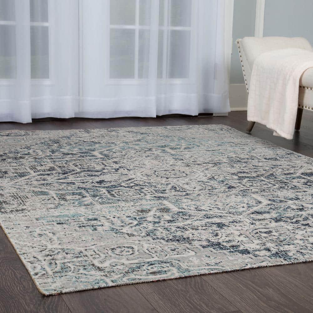 Nicole Miller Nicole Miller New York Patio Sofia Medallion Indoor/Outdoor Area Rug, Navy Blue/Aqua