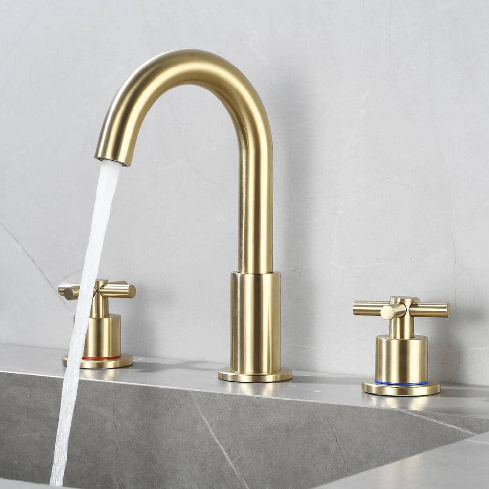 GXCROR Bathroom Faucets for Sink 3 Hole,2-Handle 8 inch Widespread Bathroom Sink Faucet with Pop Up Drain, Brushed Gold Basin Faucet Mixer Taps